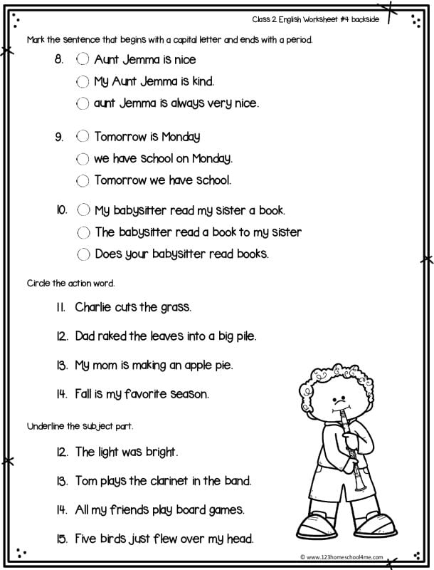 find the subject and action part worksheets for 2nd grade