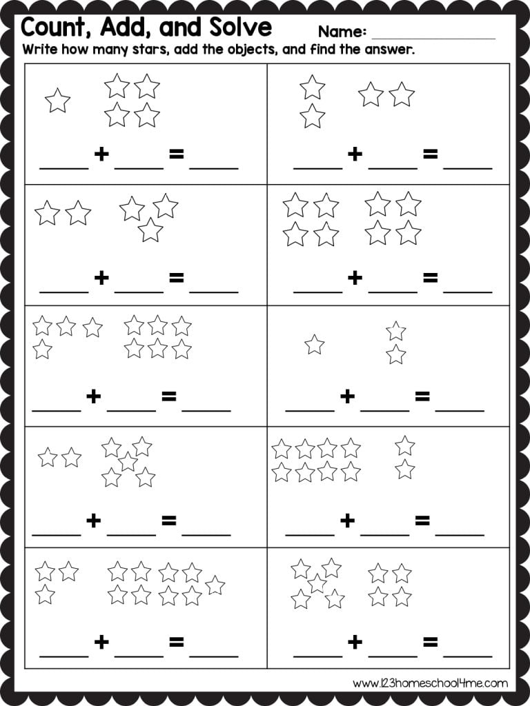Free Adding Sheets for Kindergarten Math