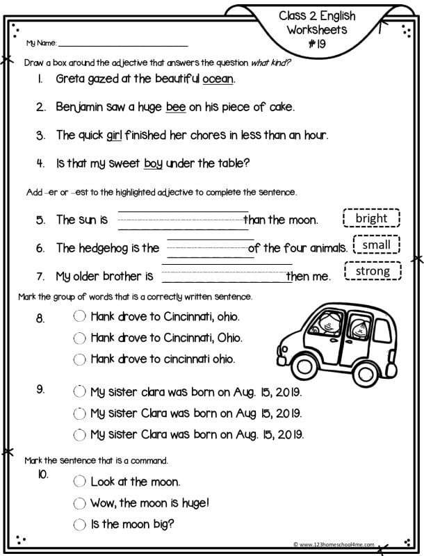 free adjective worksheets for class 2