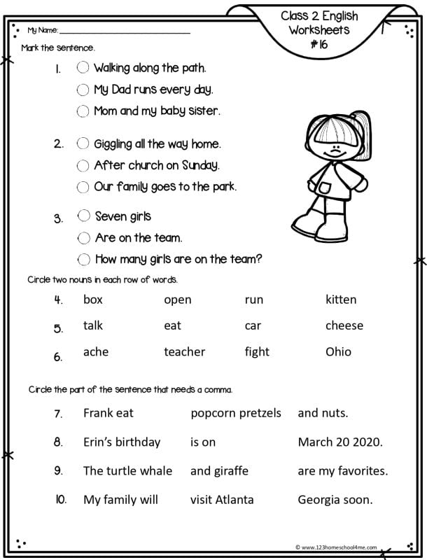 free printable 2nd grade english worksheet