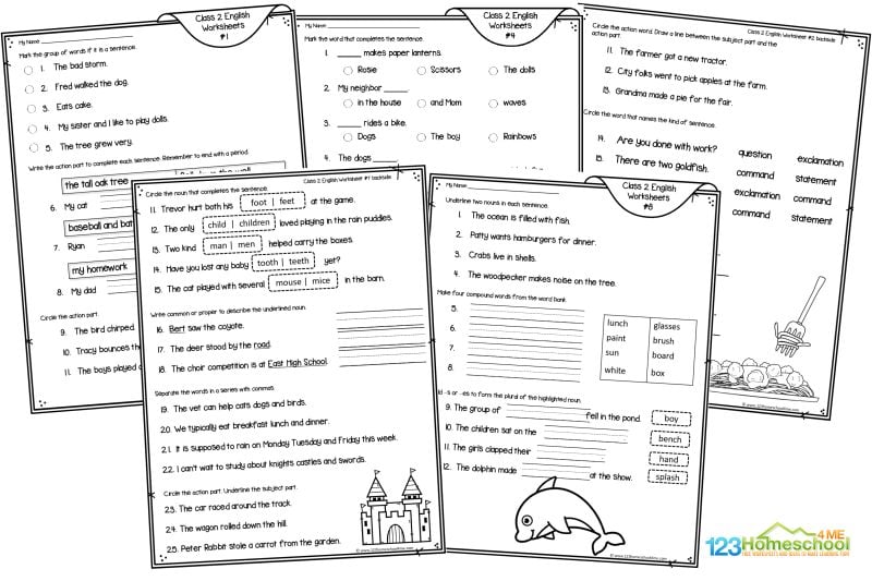 grammar worksheets for class 2