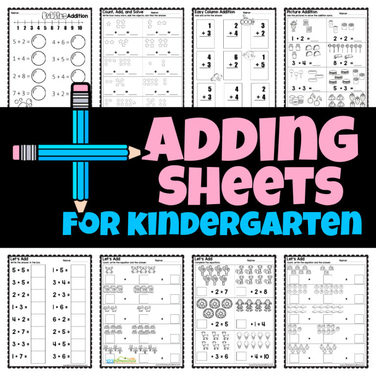 Check out these adding sheets for kindergarten! These FREE printable addition worksheets help kg practice math while having fun!