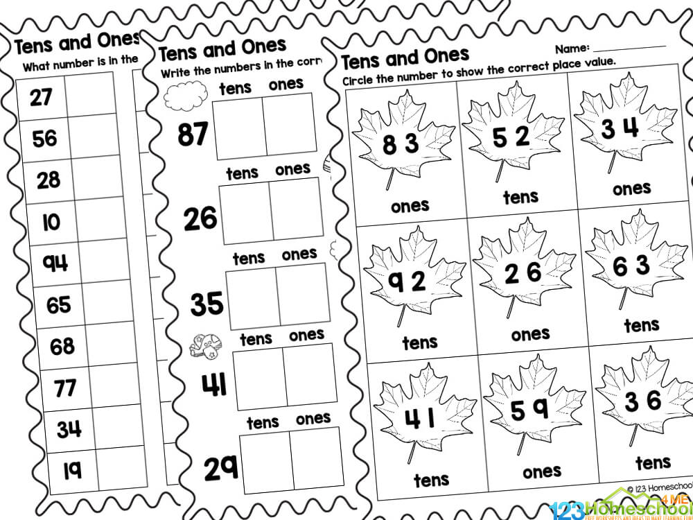 Ones Tens Worksheets for Kindergarten