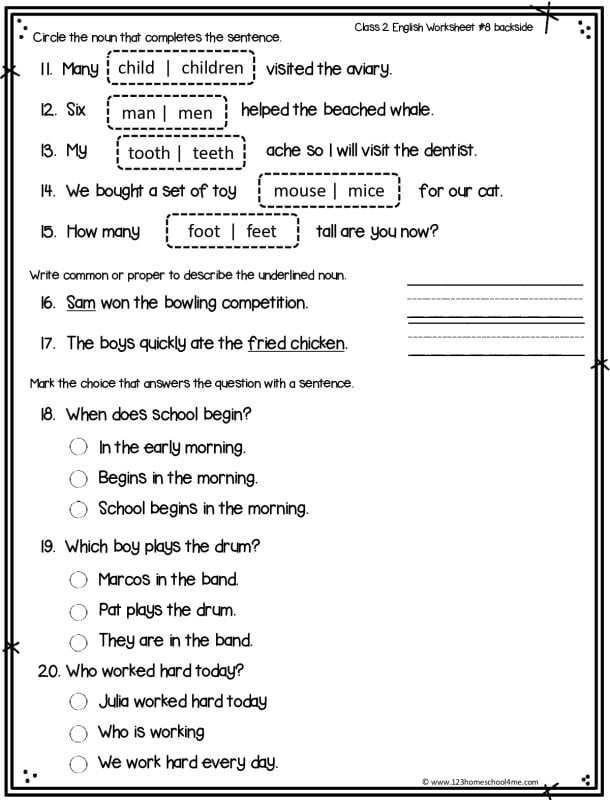 nouns worksheet for grade 2