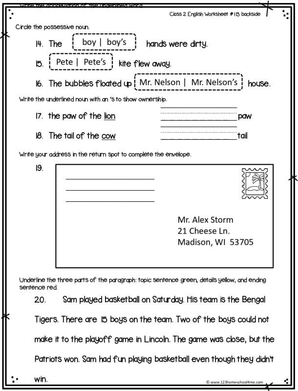 possessive noun worksheet 2nd grader