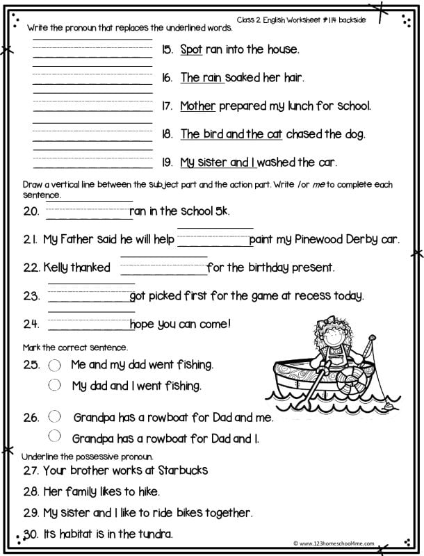 pronoun worksheet for grade 2