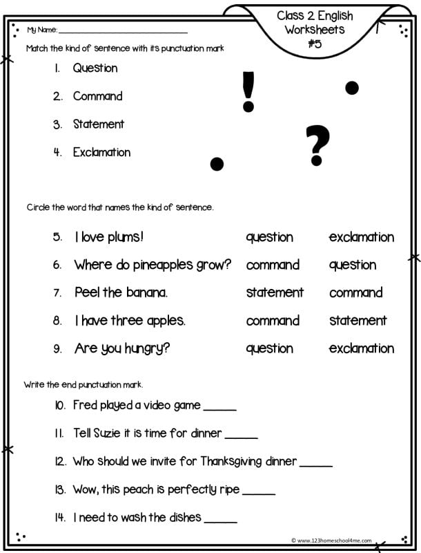 punctuation mark worksheet for grade 2
