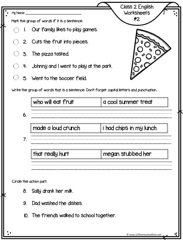 sentence worksheets for grade 2
