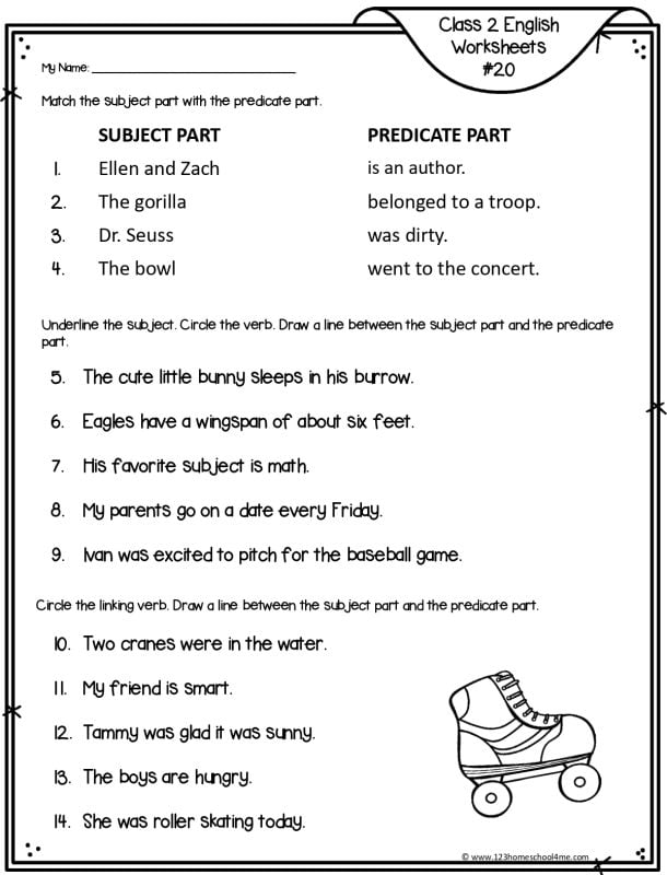 subject predicate worksheets 2nd grade