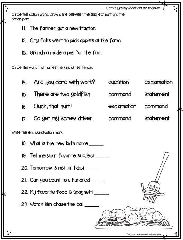 type of sentences worksheet
