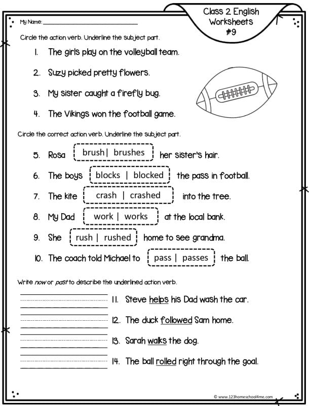 verb worksheet for 2nd grade