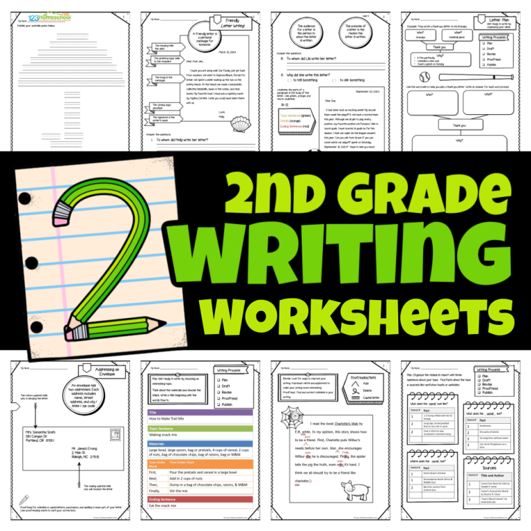 Grab 85 pages of FREE printable 2nd grade writing worksheets including poems, paragraph composition, letter writing, research, and more!