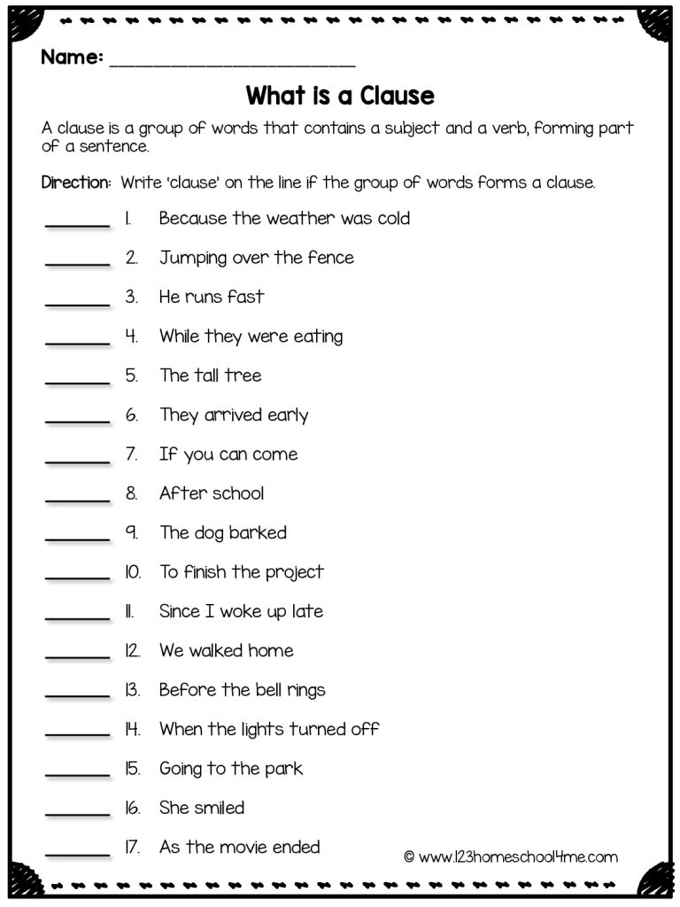 Independent and Dependent Clause Worksheets