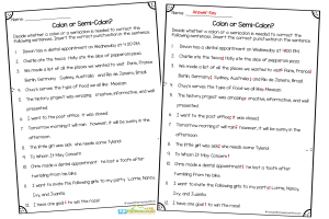 FREE Colon and Semicolon Worksheets with Answer Key