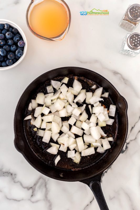 cook onions Start by melting some butter in a skillet. Once it’s nice and warm, toss in your chopped onions. Sauté them for about 3-5 minutes, or until they're beautifully golden and fragrant.