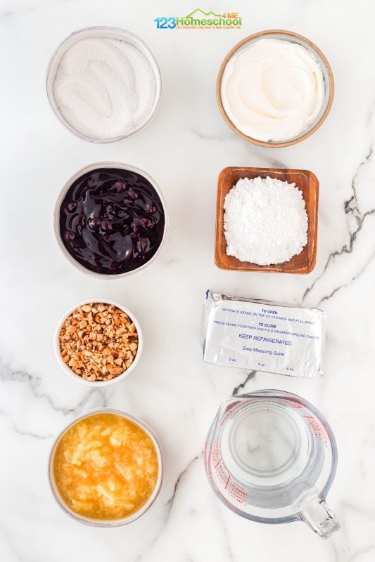 grape salad ingredients All you need to make this easy jello fruit salad are a couple simple ingredients:
concord grape-flavored gelatin
cream cheese
water
sour cream
blueberry pie filling
powdered sugar
crushed pineapple
chopped nuts