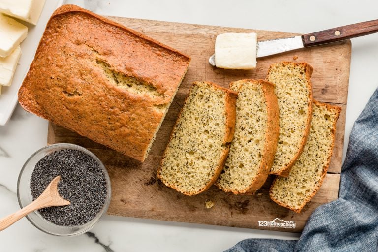 Try this quick and easy homemade poppy seed bread that uses just 6 ingredients for a moist and flavorful breakfast treat!