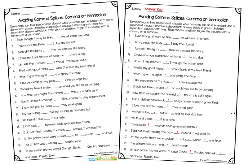 semicolons and colons worksheet with answers pdf