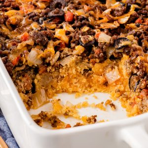 Try Amigo Pie for dinner—a delicious beef casserole with a modern twist on a 1950s tamale pie recipe that the whole family will love!