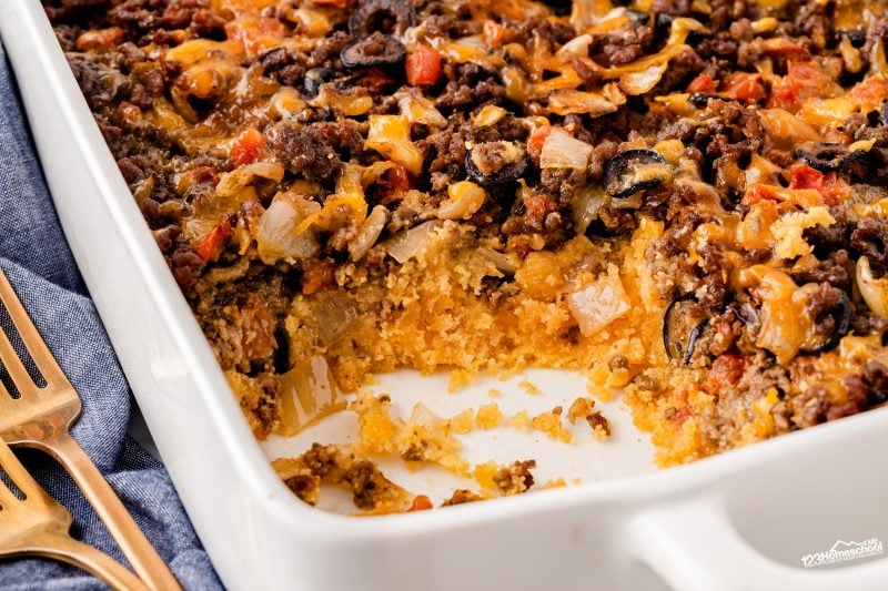 Try Amigo Pie for dinner—a delicious beef casserole with a modern twist on a 1950s tamale pie recipe that the whole family will love!