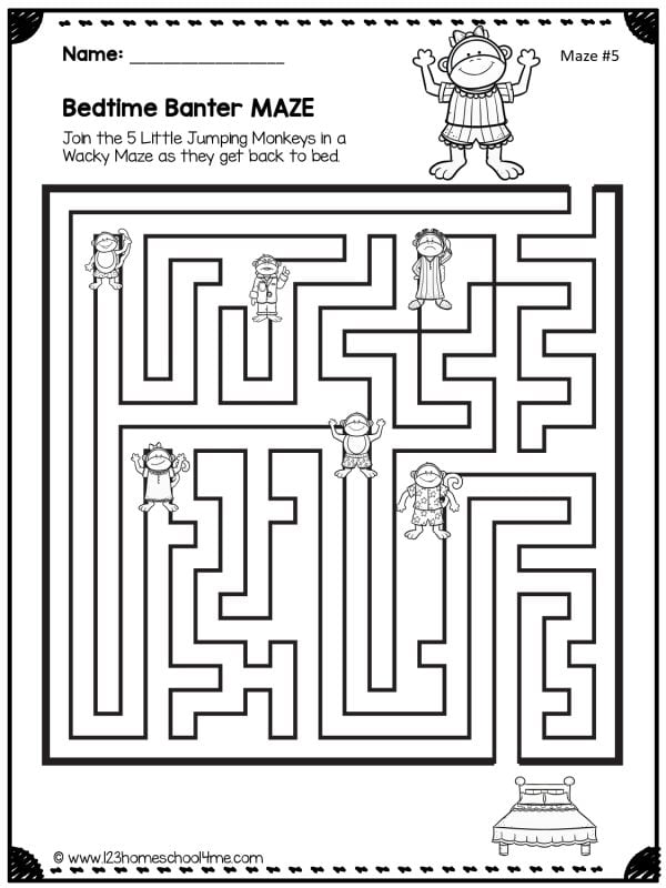 5 little monkeys maze