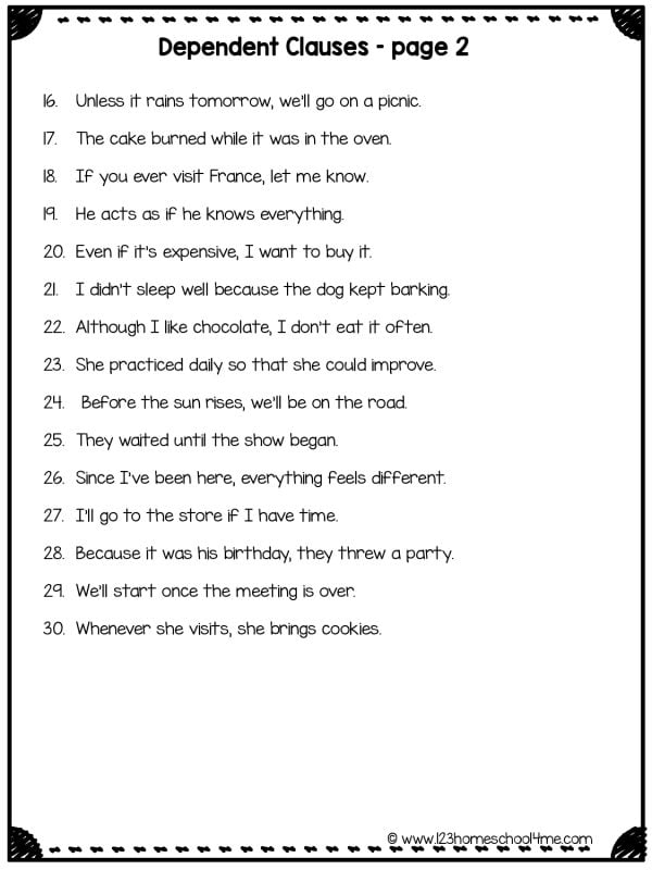 Dependent Clause worksheet