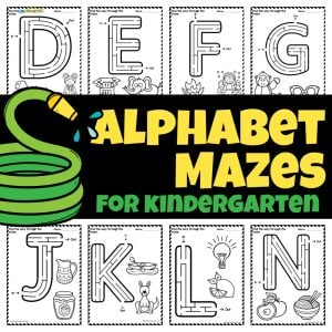 Download these free Alphabet Maze worksheets for kindergarten students to learn letters while working on problem-solving and fine motor skills!