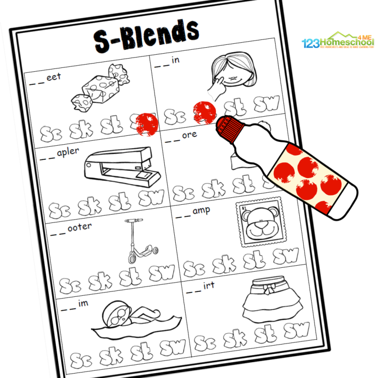 Help first graders master tricky S blends like “skate” and “school” with our free, hands-on worksheets that include word lists for “sc” and “sk” – perfect for boosting phonics skills at home or in the classroom!