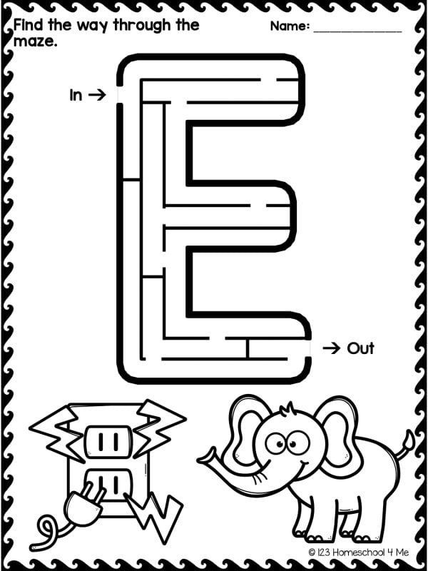 letter e maze