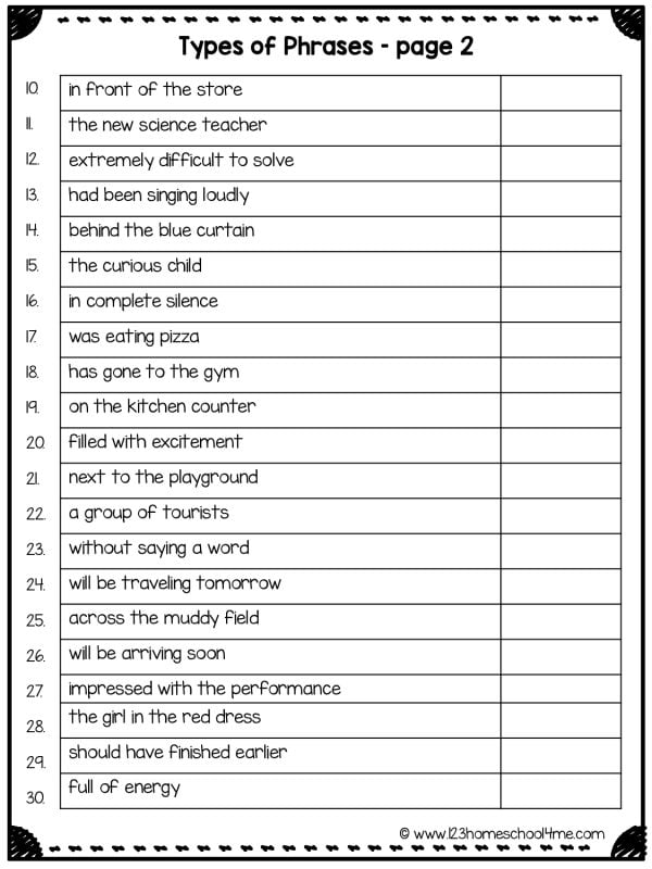 phrases worksheet