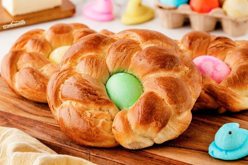 Impress your guests with this delicious Italian Easter bread featuring colorful eggs baked in, destined to become a cherished family tradition!