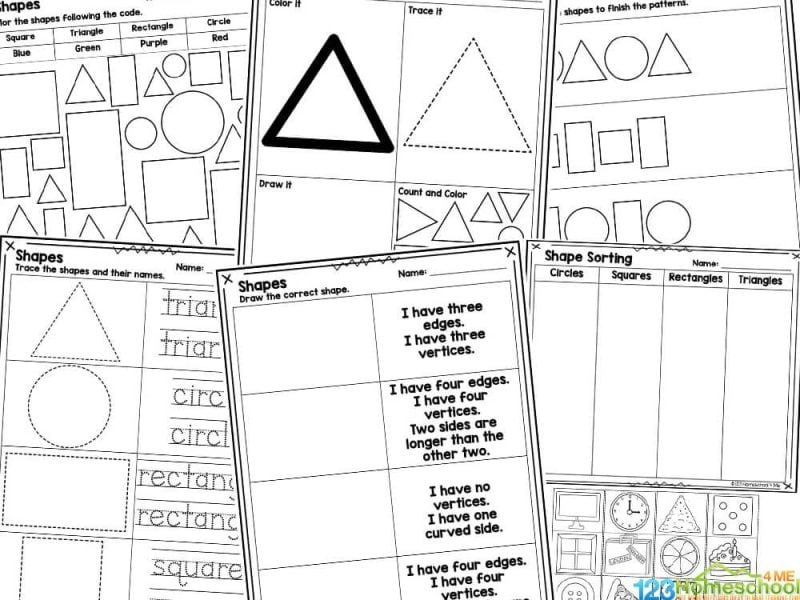 Make learning exciting with our Circle, Triangle, Square, and Rectangle Worksheet Pack! Designed for preschoolers and kindergarteners, these fun shape activity sheets not only teach children about various shapes but also enhance their fine motor skills.

Inside this pack, you’ll find a variety of engaging activities, including tracing shapes, color-by-shape, shape patterns, name recognition, cut-and-paste sorting, drawing exercises, and even a shape game!

Perfect for sparking creativity and essential skills in young learners. Grab your pack today and watch your little ones thrive!