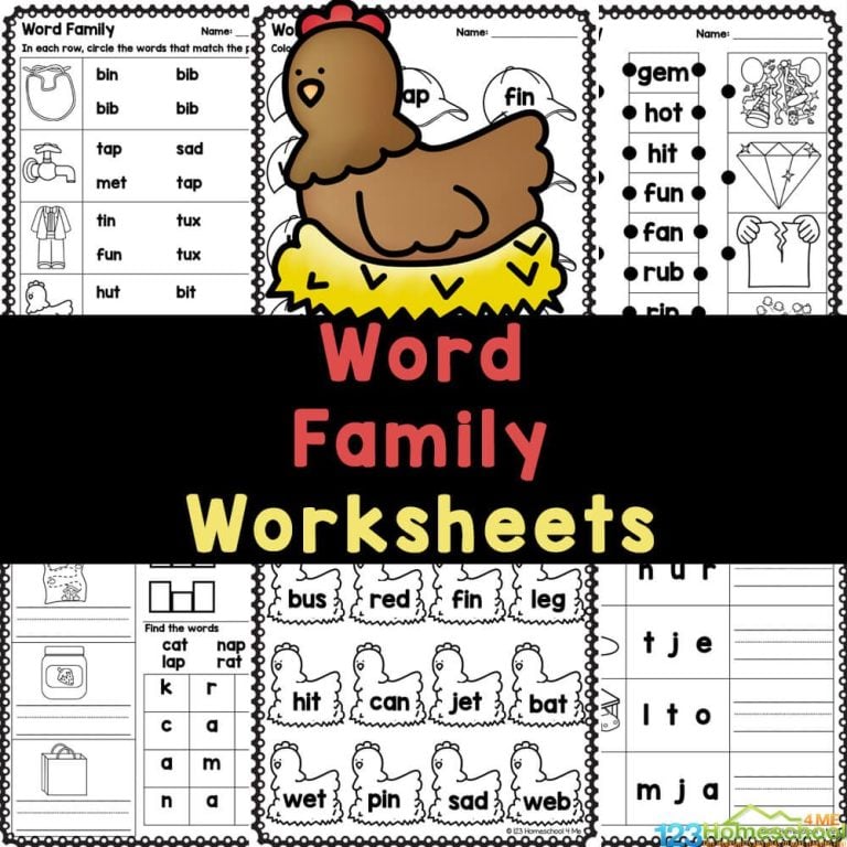 Boost your child's reading skills with our free, fun word family worksheets designed for kindergarten and first grade!
