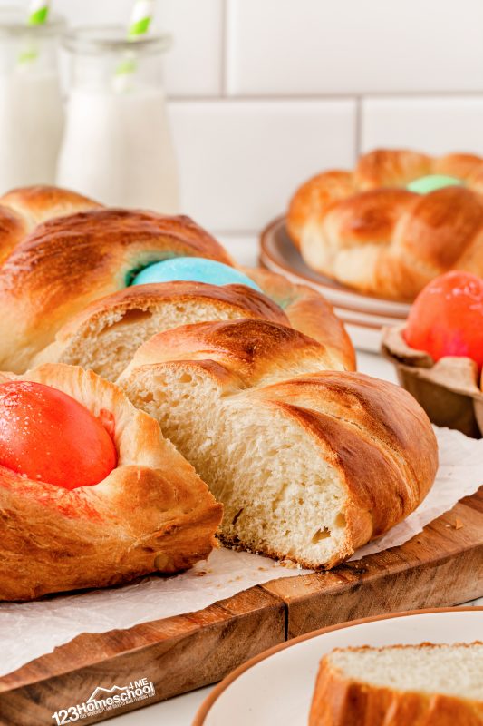 easter sweet bread Get ready to wow your guests with this yummy Easter bread. This Italian Easter bread recipe not only tastes fantastic, but is super pretty with colored eggs baked right in the bread. This easter bread with eggs is about to become your families most anticipated tradition!