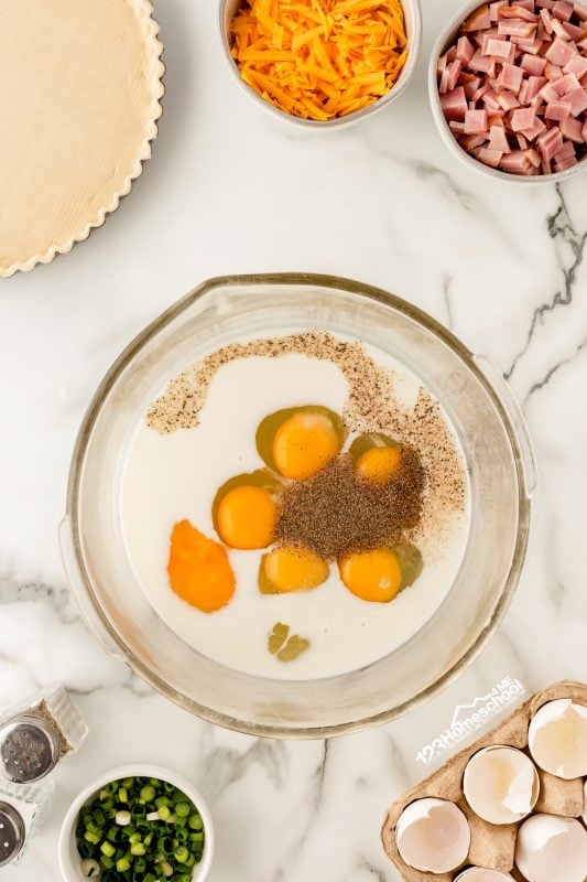 mix eggs milk and seasoning