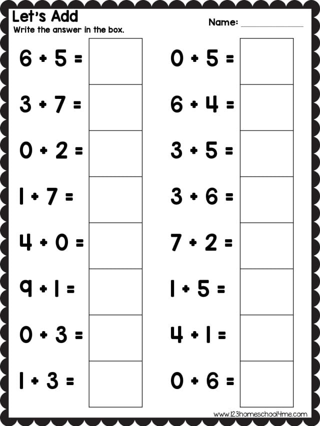Free Adding Sheets for Kindergarten Math
