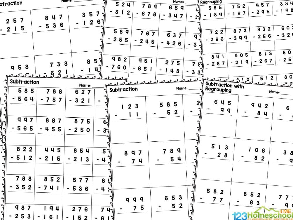 Three Digit Subtraction Worksheets