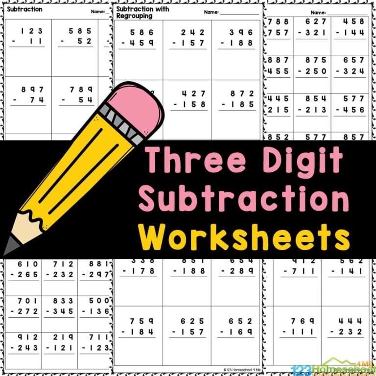 Download FREE Three Digit Subtraction Worksheets to practice math with 2nd, 3rd, and 4th graders! Features 3-digit subtracting no regrouping and borrowing exercises, along with an answer key!