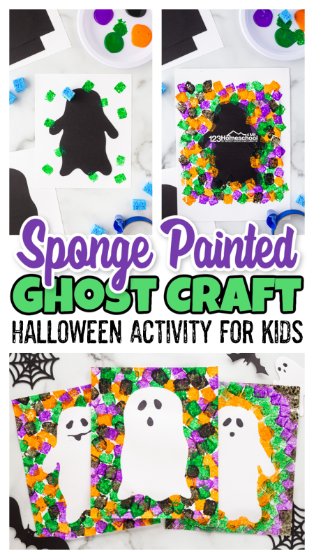 Are you looking for a smple and fun ghost craft for kids? You will love this simple Halloween paintings project using a sponge method to create vibrant, creative ghost art! Ready to try this ghost craft for preschool, toddler, and kindergarten? Let's get started!