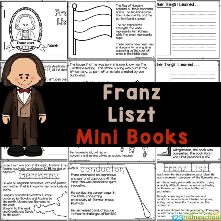 Discover the fascinating life and music of Franz Liszt with our free printable mini-book for kids, perfect for enhancing music education at home or in the classroom!