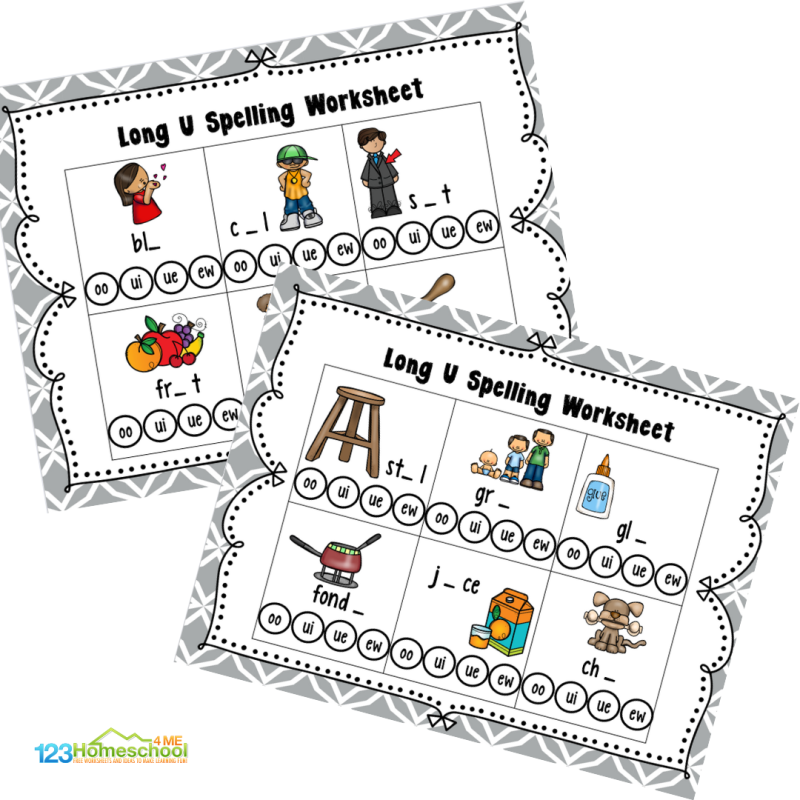 Long u words worksheets Print the worksheet and grab some Do-A-Dot markers.
Optional: Laminate the page and use transparent counters for reusable practice.
Clearly pronounce the long u sound in the word for your child.
Have your child repeat the sound.
Read the full word together, then dot or cover the correct spelling pattern.
For bonus practice, have them write the word on a whiteboard or in a notebook.