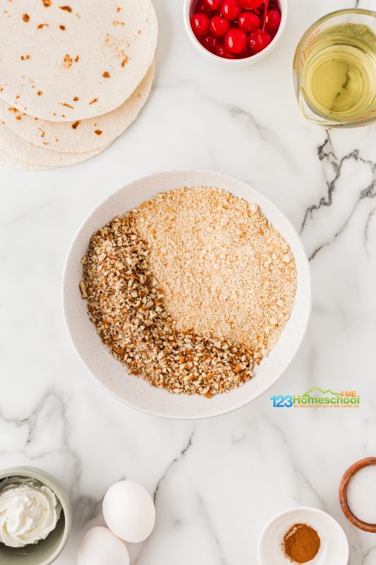 In a bowl, combine 1 cup crushed vanilla cookie crumbs & 1/2 cup finely chopped nuts. fried ice cream coating