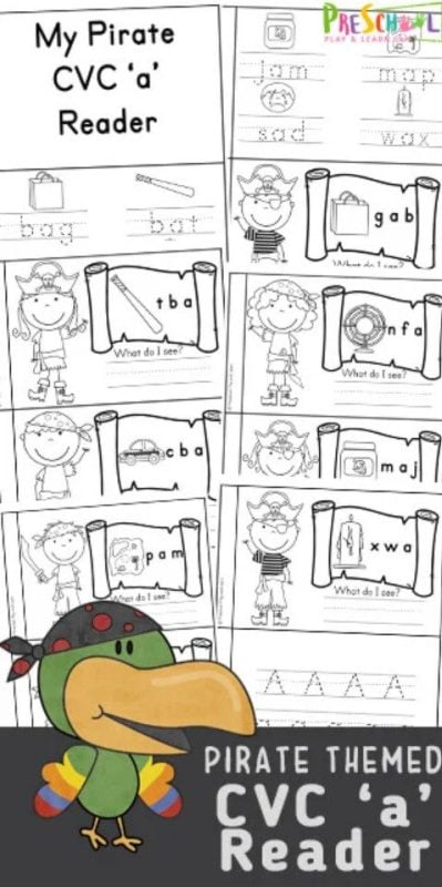 Are you in need of some Free Printable short vowel readers to use with your students or children at home? This super cute, free printable Pirate Themed CVC Words Short a reader is a great way to introduce preschool, pre-k, kindergarten, and first grade students to cvc short a words with a fun cut and paste worksheet style activity.