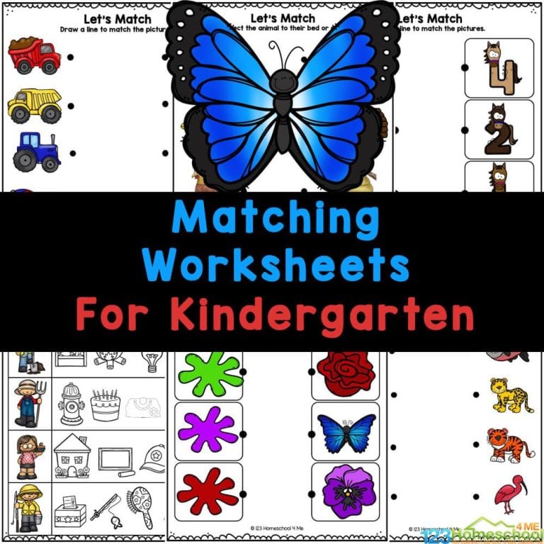 Boost visual discrimination skills in preschool and kindergarten with 14 FREE printable matching worksheets focusing on picture, color, counting, animal habitats, and community helpers.