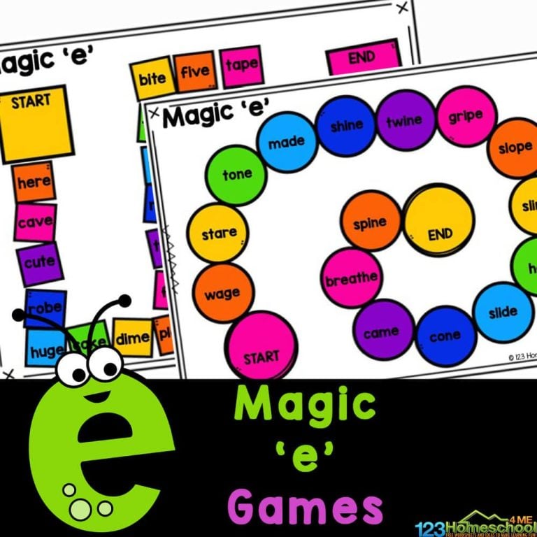 Check out these 5 free printable phonics games to help first graders learn magic e words, covering long a, e, i, o, and u!
