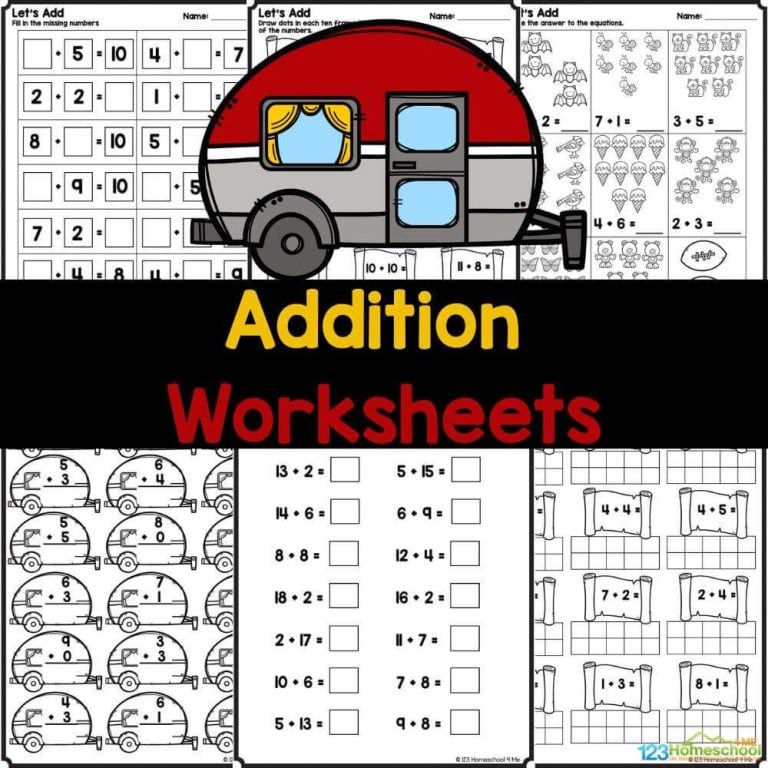 Download and print our free kindergarten addition worksheets to help students practice addition up to 20, complete with an answer key!