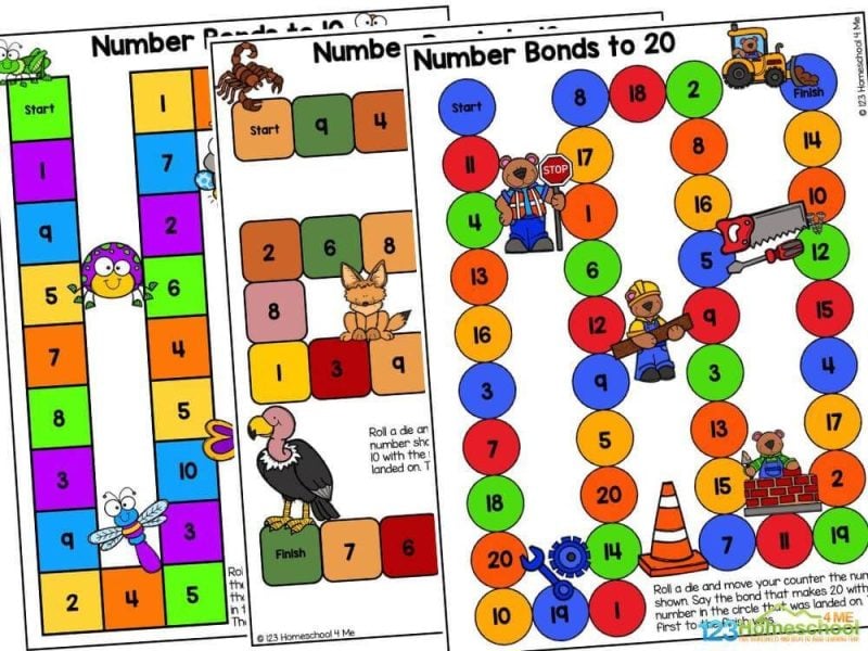 Number bonds activities Our free number bonds printables are designed to make learning engaging and enjoyable for young children. By downloading and printing our worksheets, you can help your students grasp these important concepts in a playful way. In this free set, you will find three number bonds to 10 games and three number bonds to 20 games. These games encourage hands-on practice, allowing students to visually see how numbers combine and break apart.
