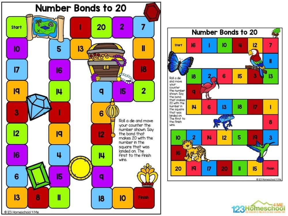 Number Bonds to 10 and 20 Games - Free Printables for K / 1