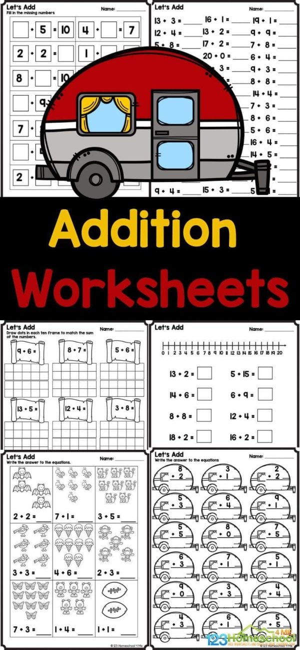 Addition within 20 Math Worksheets