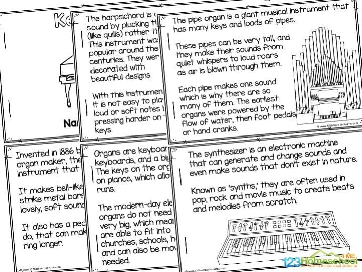 Explore the world of keyboard instruments with our free printable mini-book designed especially for kids! This engaging booklet introduces children of all ages to various keyboard instruments, including the celesta, clavichord, grand piano, harpsichord, electric organ, pipe organ, and synthesizer. Simply download the booklet and embark on a fun musical journey! Explore the world of keyboard instruments with our free printable mini-book designed especially for kids! This engaging booklet introduces children of all ages to various keyboard instruments, including the celesta, clavichord, grand piano, harpsichord, electric organ, pipe organ, and synthesizer. Simply download the booklet and embark on a fun musical journey!